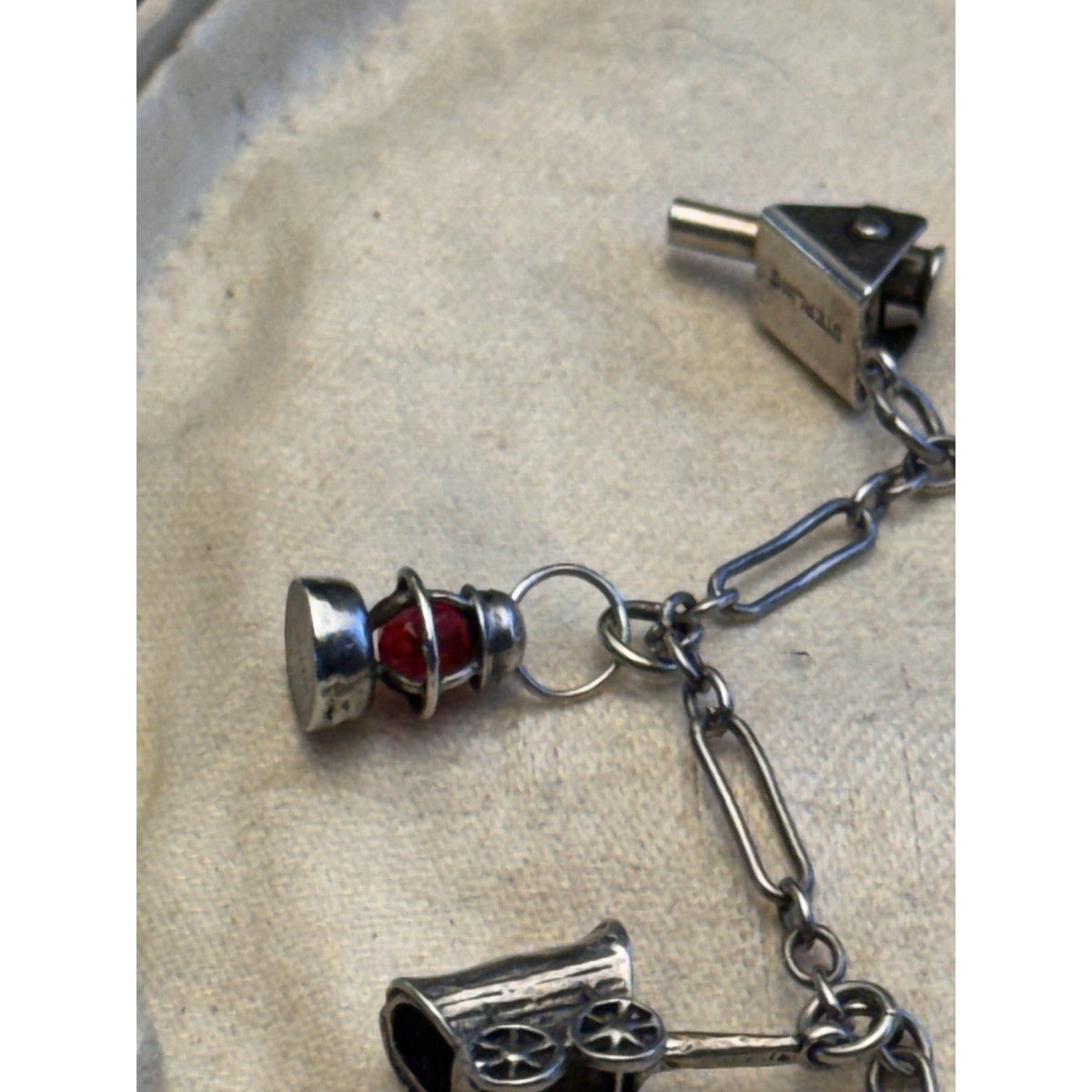 Sterling Silver Charm Bracelet 8 Charms Articulated Scissors & Cannon 6.75
