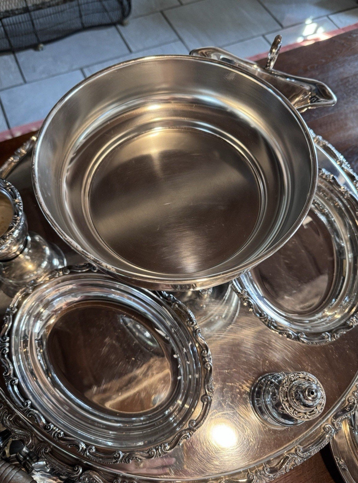Silverplate Bain Marie Lazy Susan Server Chafing Dish 3 Covered Entree Set