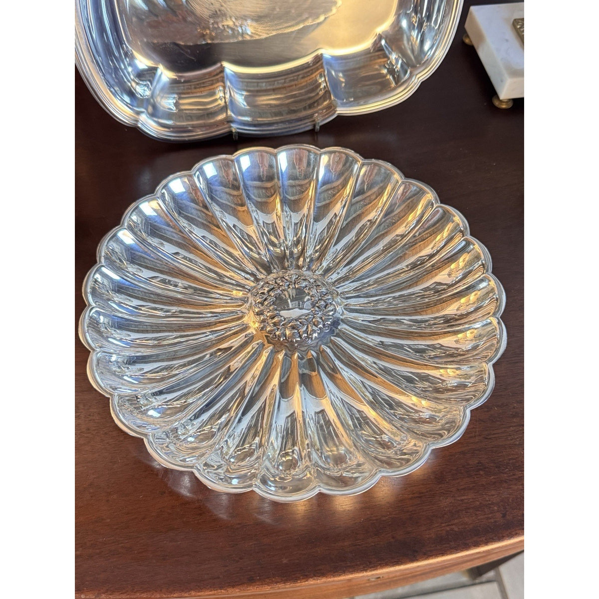 Wilcox Silverplate Serving Bowl Floral Wreath Fluted Scalloped 10.75”