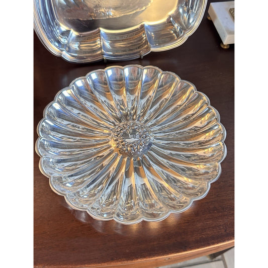 Wilcox Silverplate Serving Bowl Floral Wreath Fluted Scalloped 10.75”