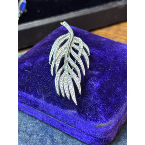 Vintage Panetta Rhinestone Feather Brooch Silver Tone Signed Designer Pin 3.5”