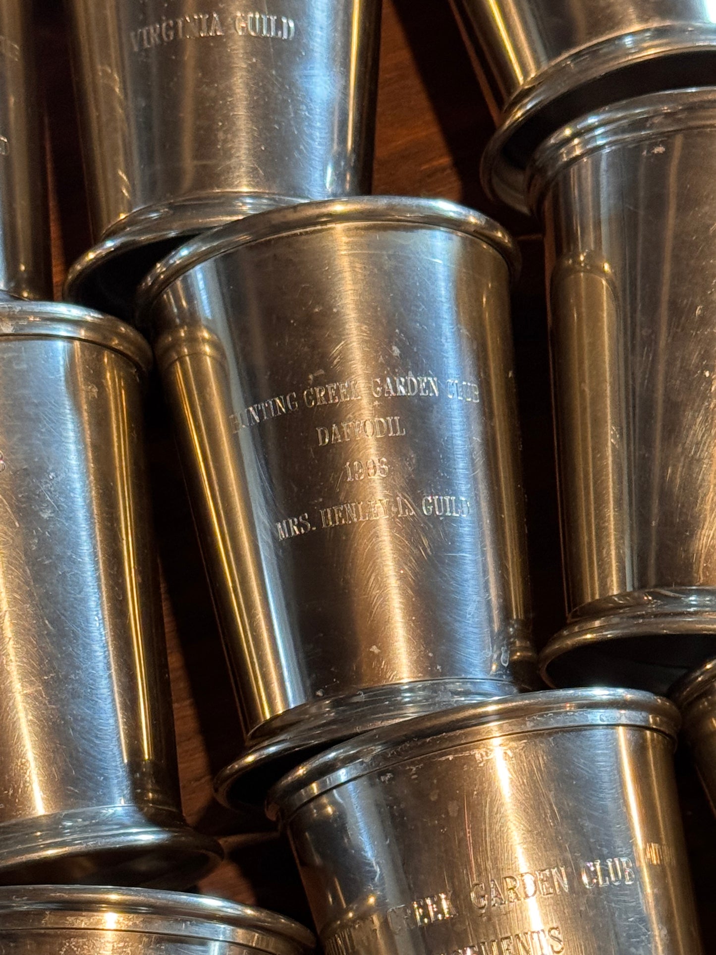 EACH - Mint Julep Cup Pewter Inscribed Hunting Creek Garden Club Trophy Vintage - PICK Your Favorite ❤️