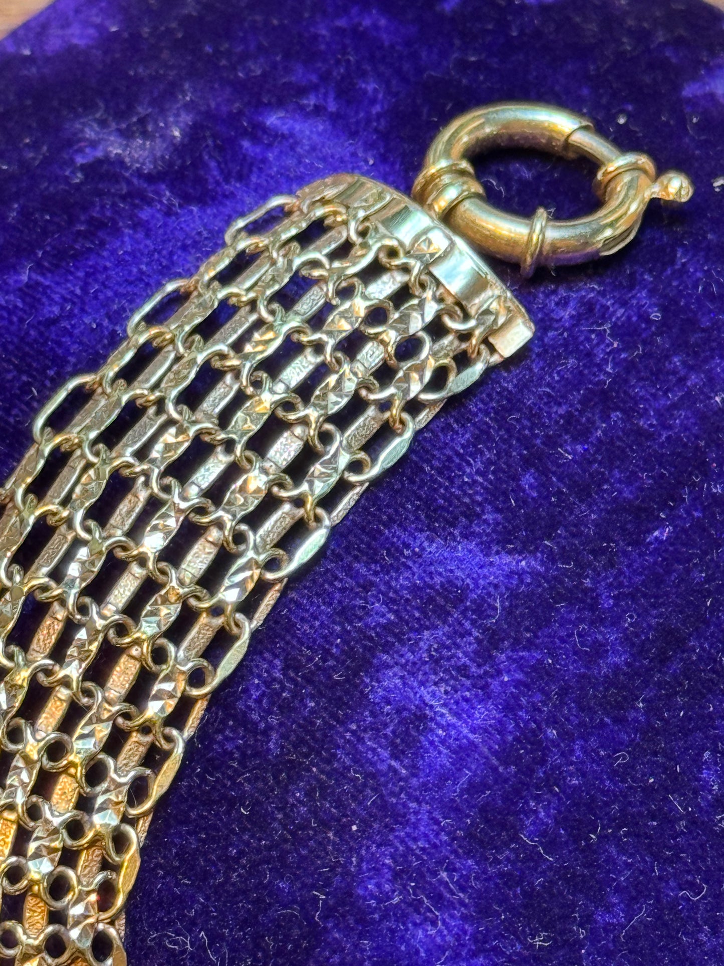 Vintage Goldtone Multi Strand Mesh Bracelet Victorian Revival Style 6.75”