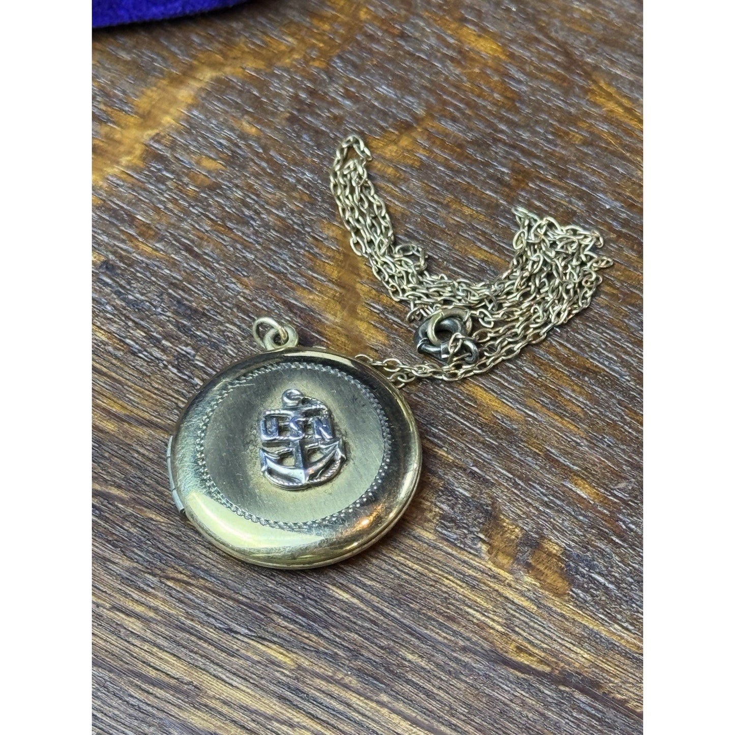 Vintage Gold Filled USN Anchor Locket Necklace 19” Chain Sweetheart Military