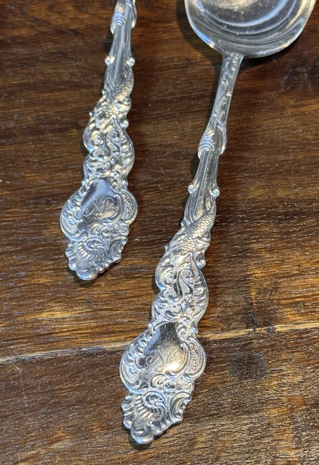 Silverplate Dinner Spoons 1847 Rogers Columbia Set Of 4 Ornate Monogram N 8.25”