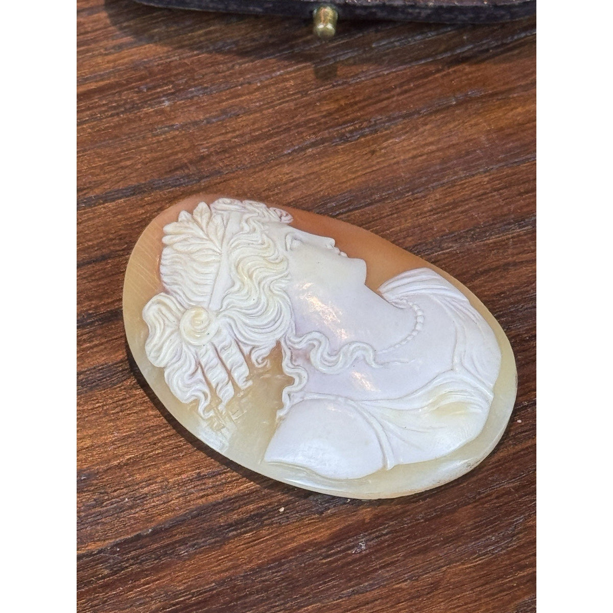 Victorian Shell Cameo Loose Carved Classical Woman Maiden Portrait 2” ANTIQUE