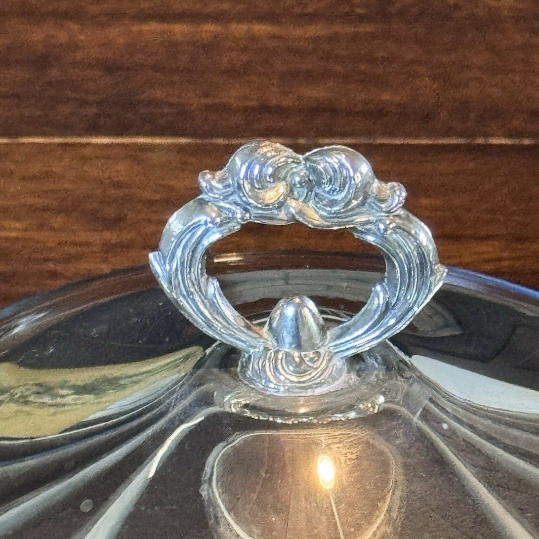 Silverplate Covered Serving Dish Marinex Glass Insert Footed