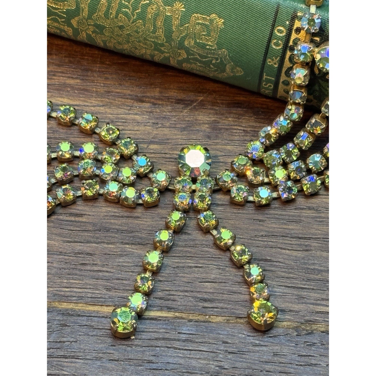 Vintage Butterfly Necklace Aurora Borealis Rhinestone Statement 15”
