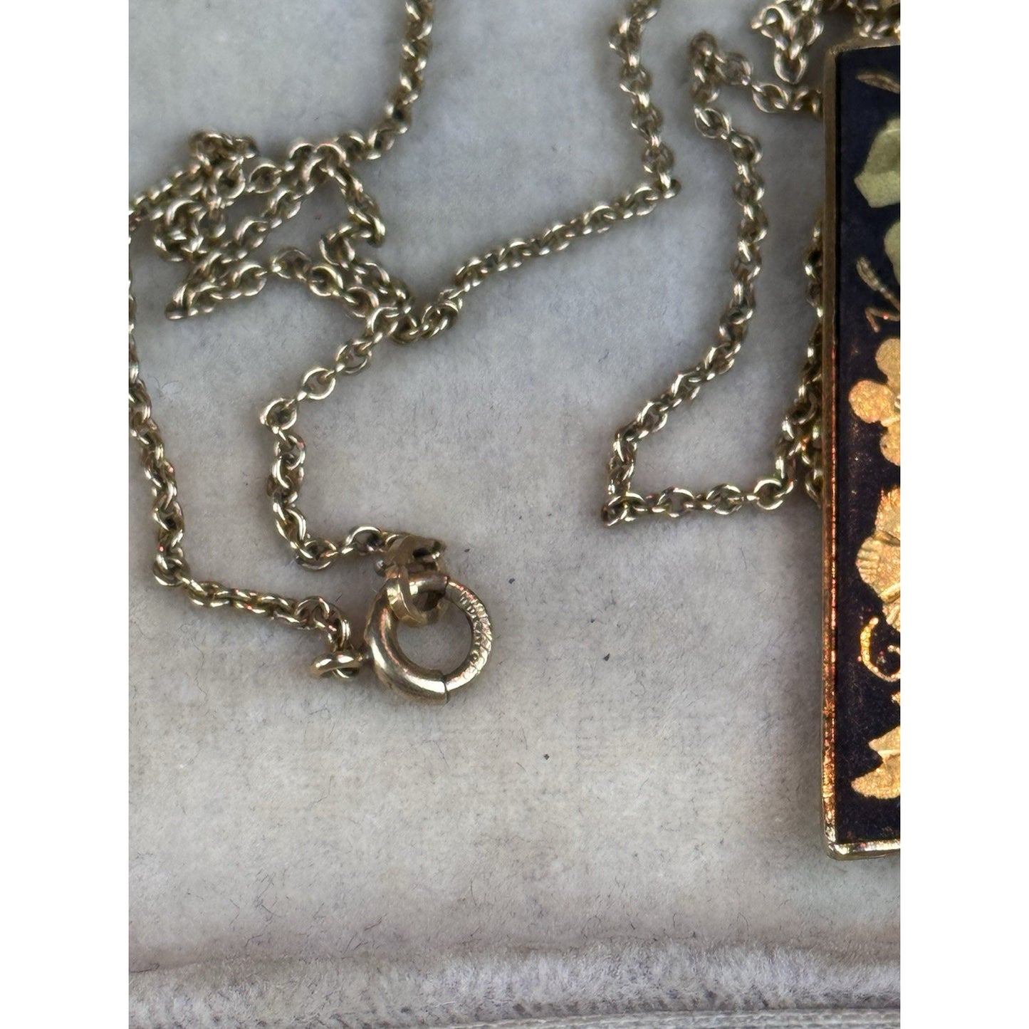 Vintage Damascene Bird Flower Pendant Necklace Gold Filled Chain 18”