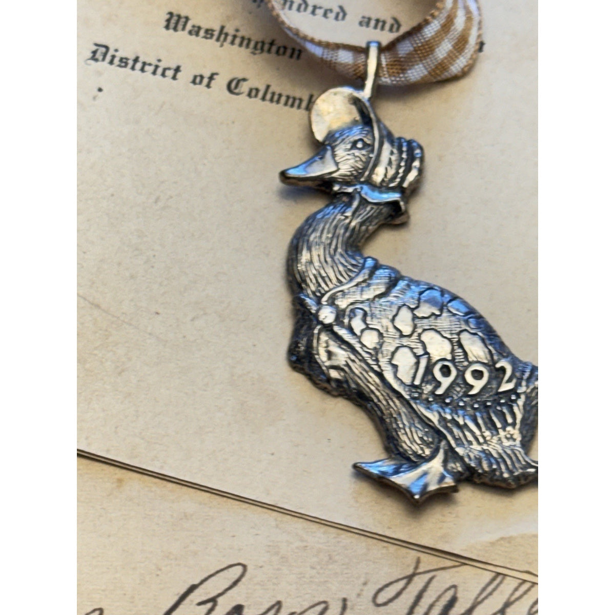 Sterling Silver Goose Ornament 1992 H&H Bonnet Christmas Vintage 2.25” x 1.25”