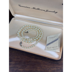 Vintage Mallorca Faux Pearl Necklace 19.5” Knotted Graduated Original Case
