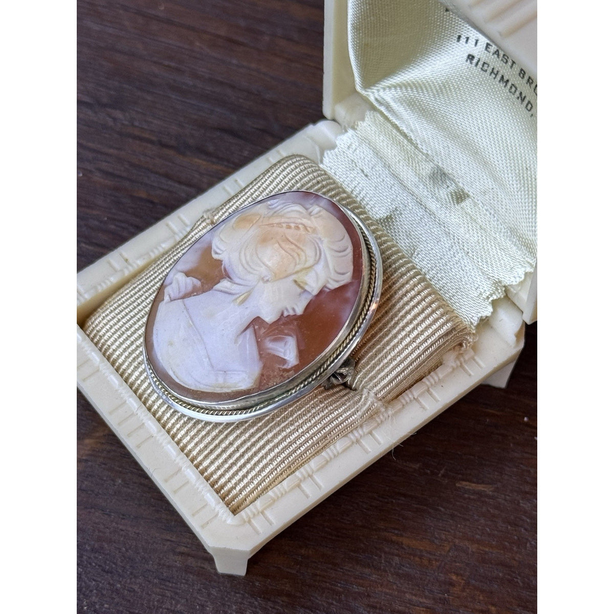Vintage 800 Silver Shell Cameo Brooch Pendant Hand Carved Lady 1.25”