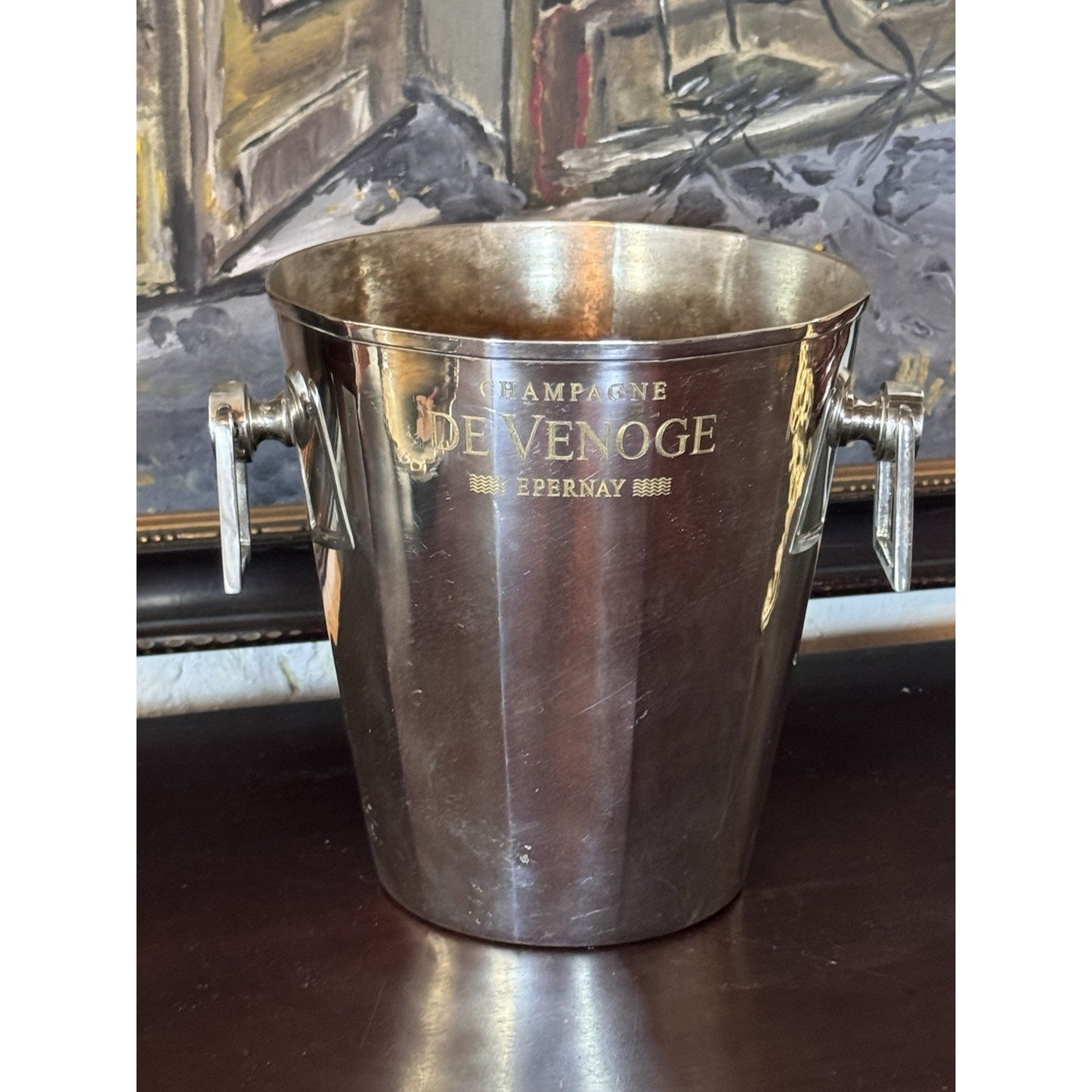 Silverplate Champagne Cooler De Venoge Epernay Ice Bucket 9” Wide 8” H