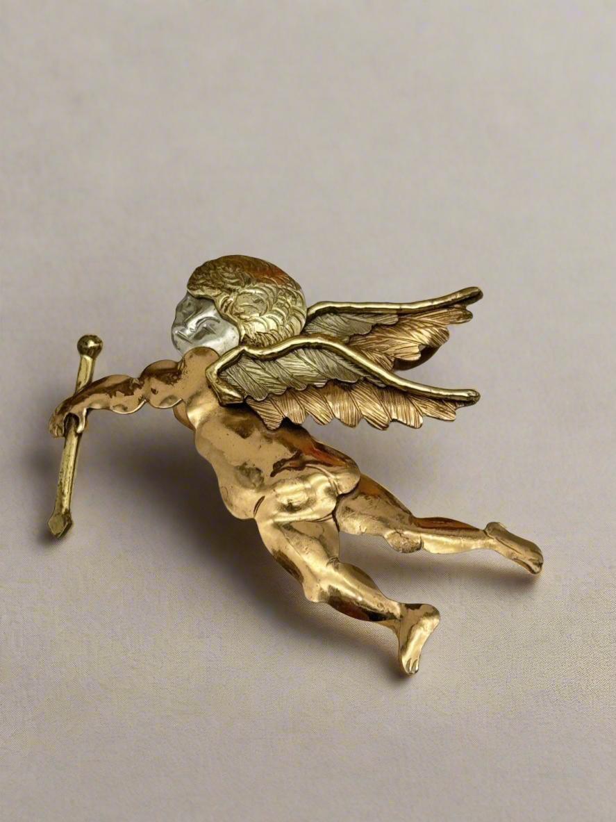 Vintage IXEL Artisan Cherub Brooch Metal Tones Brooch & Pendant