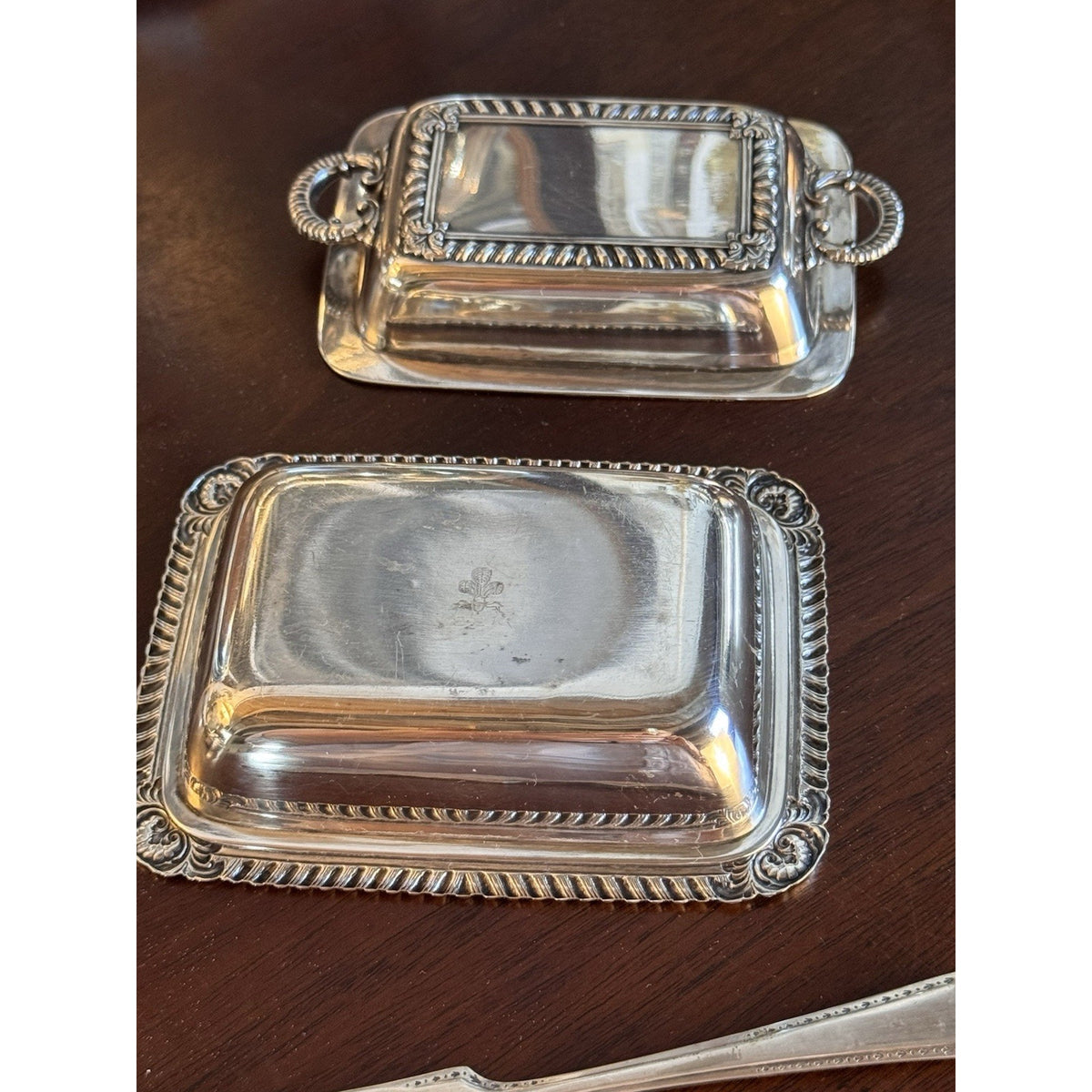Silverplate Miniature Butter Dish With Lid & Spreader Vintage Set #A 4.5”