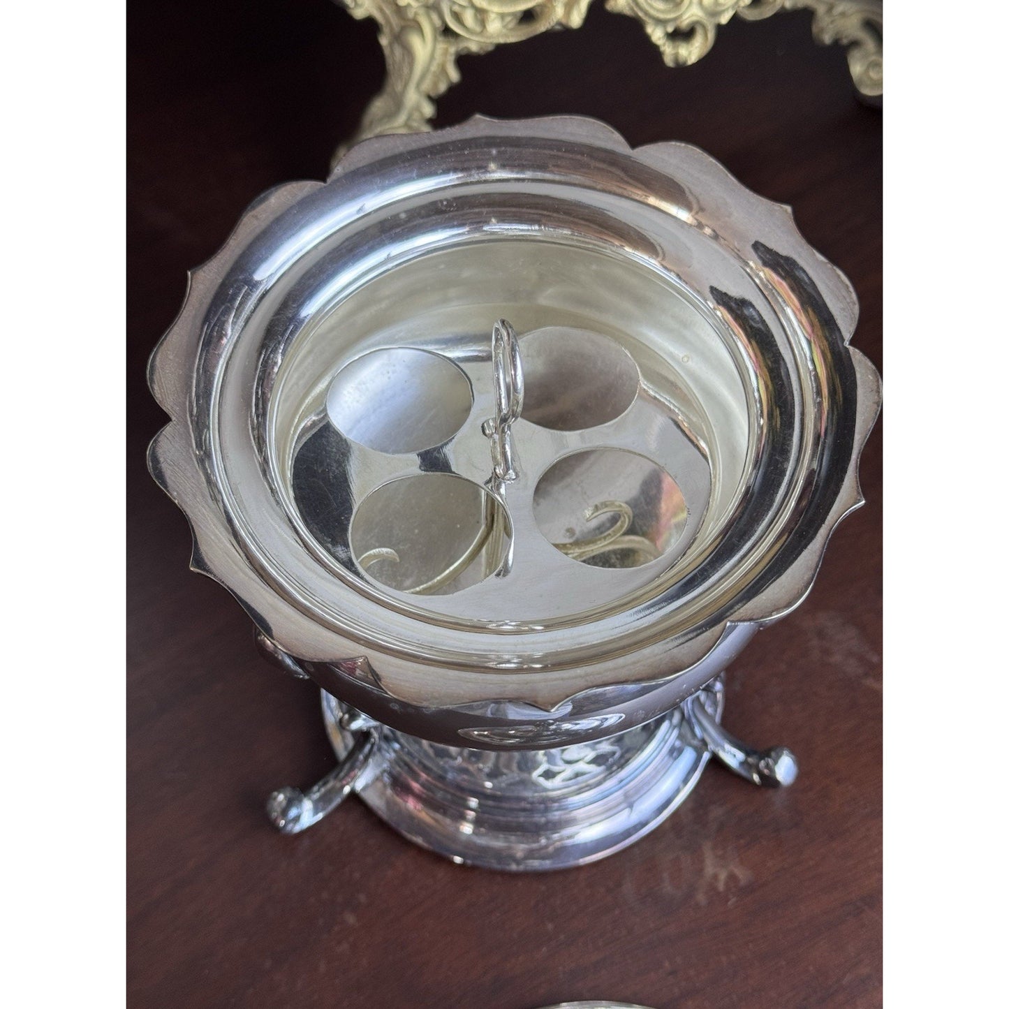 James Dixon & Sons English EPNS Silver Plate Egg Coddler Spirit Stove 7” Vintage