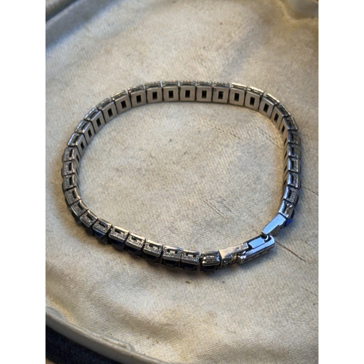 OTIS Bracelet Sterling Silver Art Deco Blue Stone Signed Vintage 6.75”