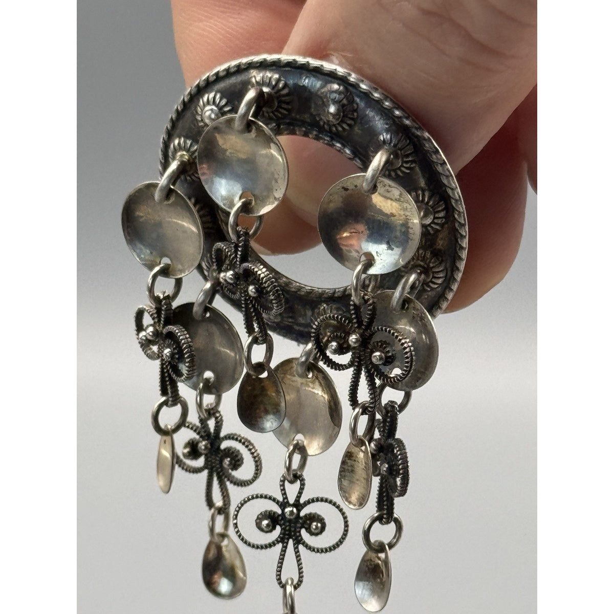 Vintage Solje Brooch 835 Silver Norwegian Scandinavian Dangler 2.5” x 1.25”