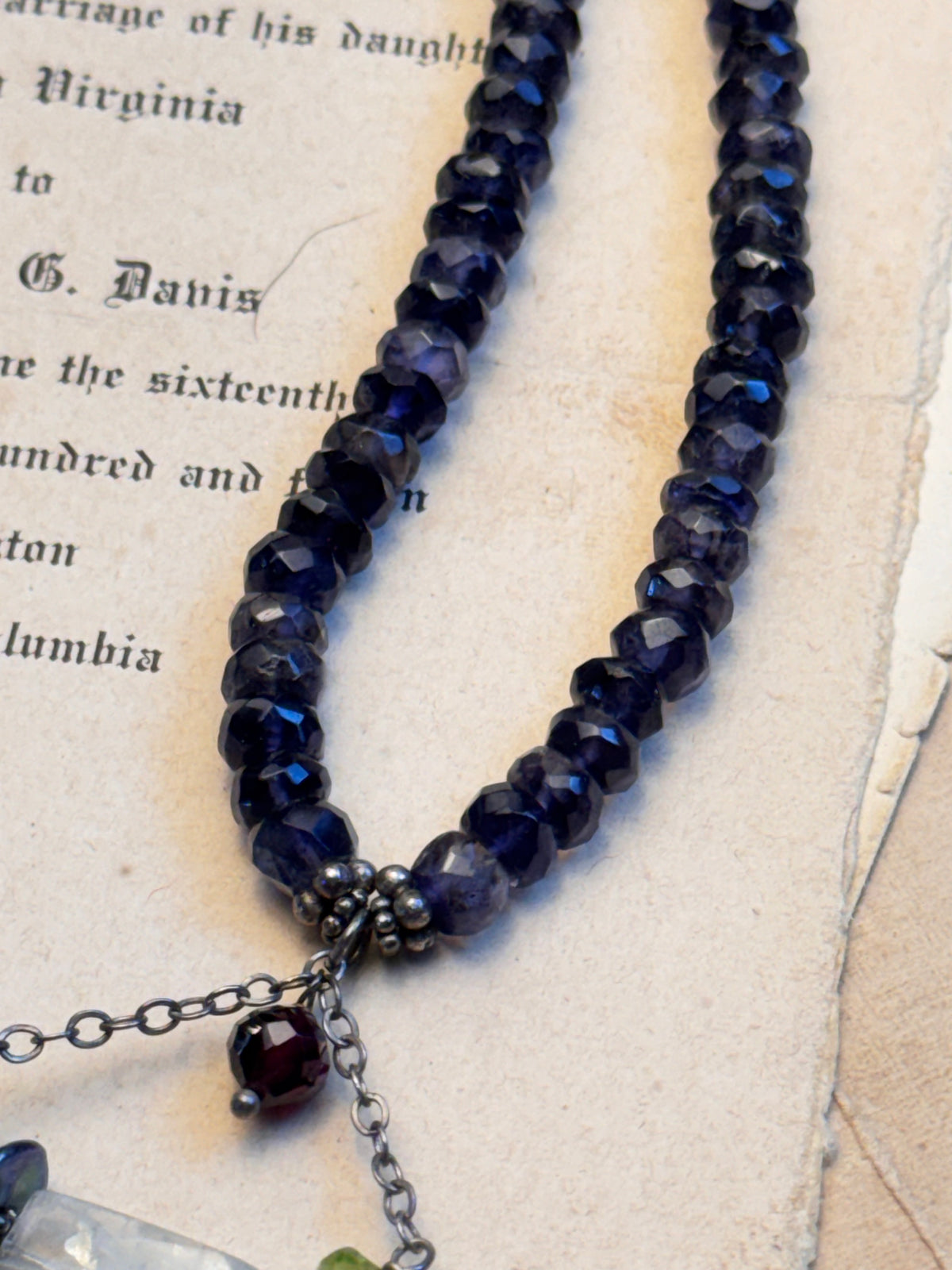 Amethyst Beaded Necklace Faceted Purple Beads Multicolor Drop Pendant 17.5”