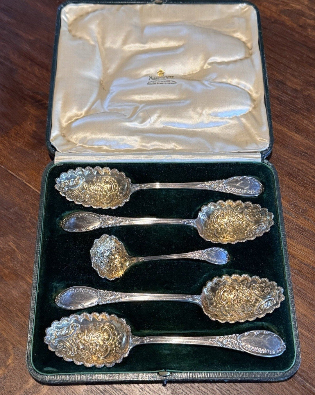 Berry Spoon Set Mappin & Webb Princess Plate Gold Wash Cased Victorian STYLE