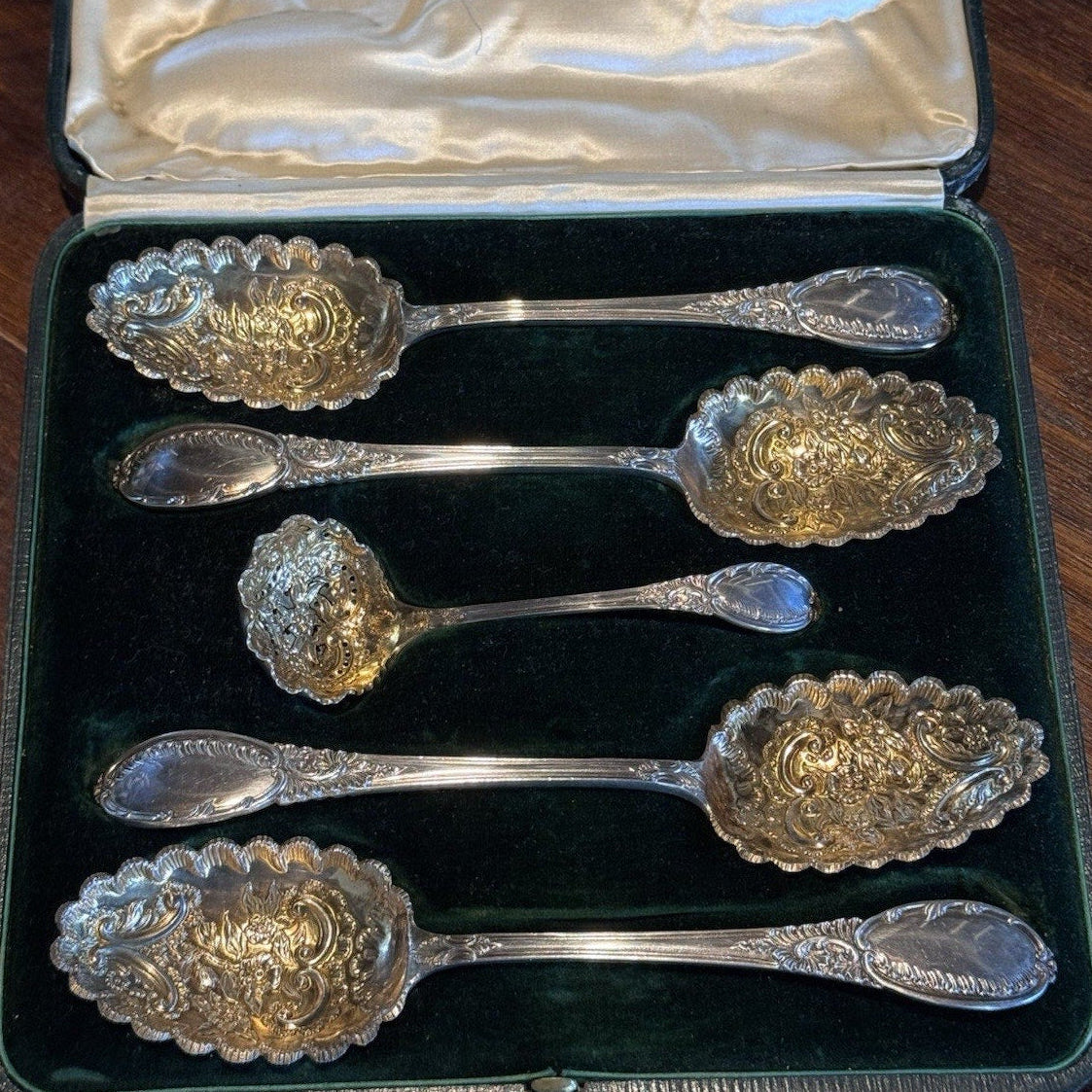 Berry Spoon Set Mappin & Webb Princess Plate Gold Wash Cased Victorian STYLE