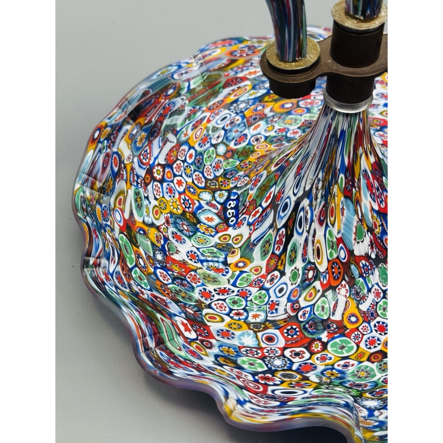 Murano Millefiori Epergne Art Glass 3 Horn Centerpiece Vase 1860 Cane 11.5”
