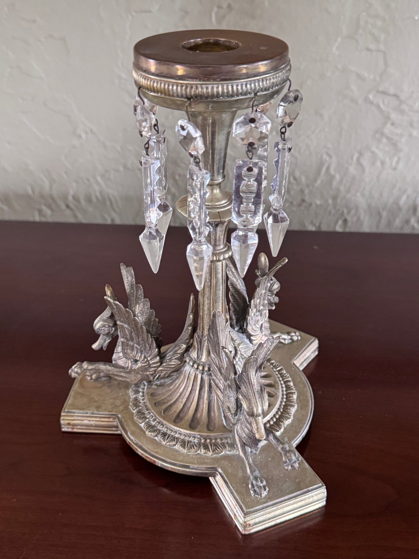Antique Griffin Glass Epergne Vases Candlesticks Crystal Prisms Pair 18” RARE PAIR!!!