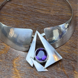 Vintage SUNRISE Necklace Sterling Southwestern Purple Stone Collar 16.5”