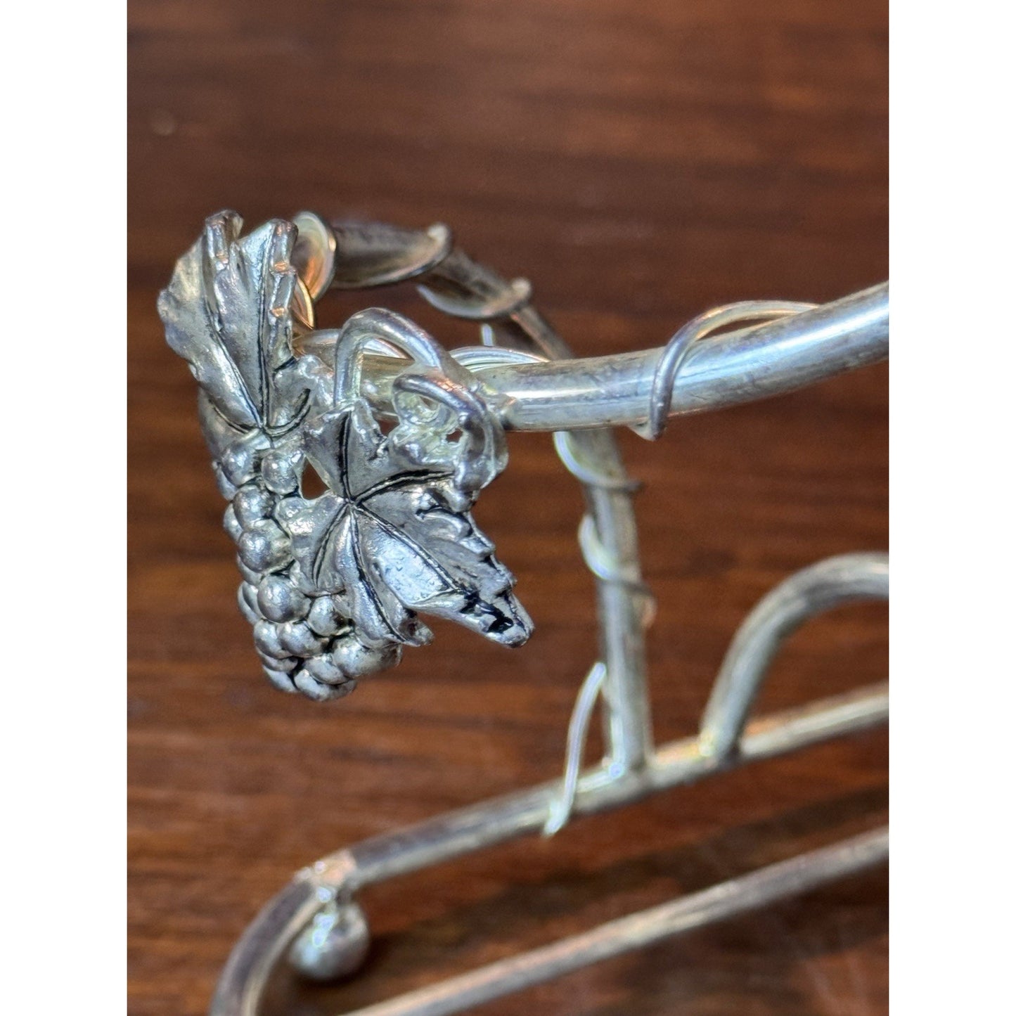 Silverplate Wine Bottle Caddy Grapes Vine 2 Bottle Holder 13.25”
