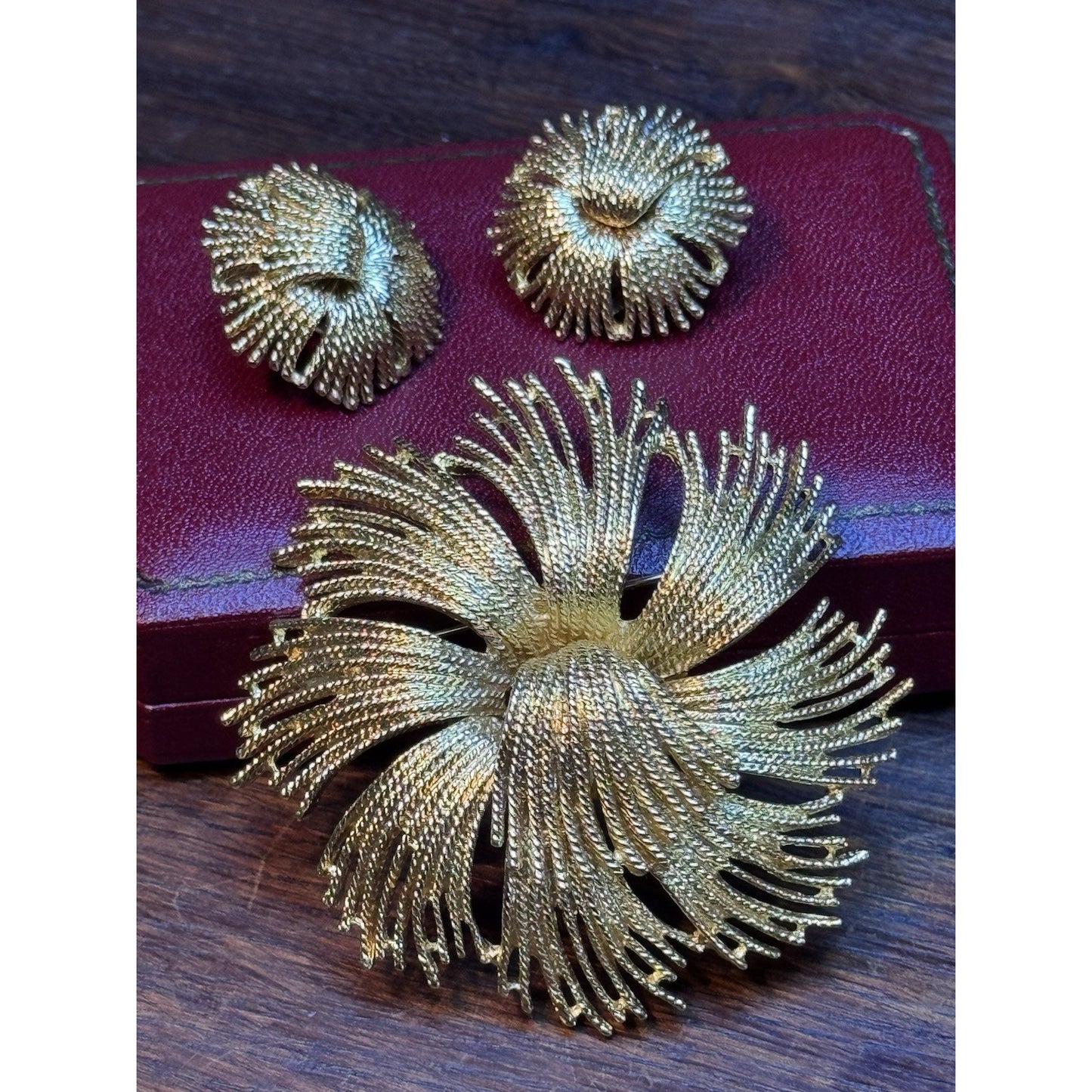 Vintage Monet Goldtone Brooch & Clip-On Earrings Set
