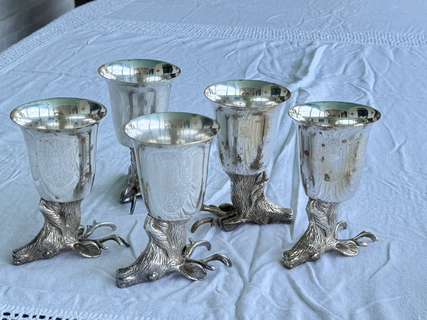 1 x Vintage Stag Head Stirrup Cup Goblet Silverplate Hunting Barware Shabby Old Money Style
