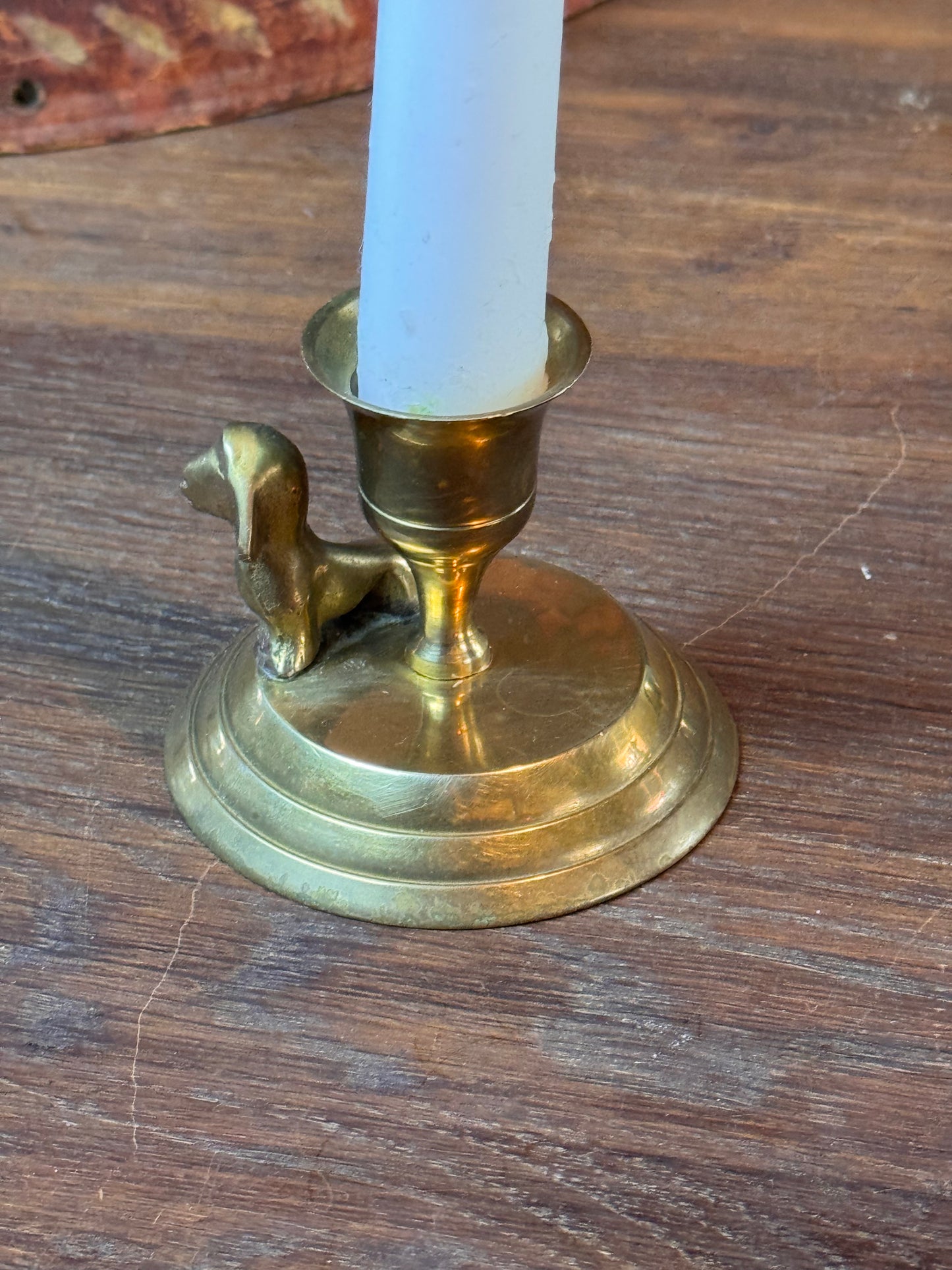 Vintage Brass Dachshund Candlestick Holder Mini Dog Figurine