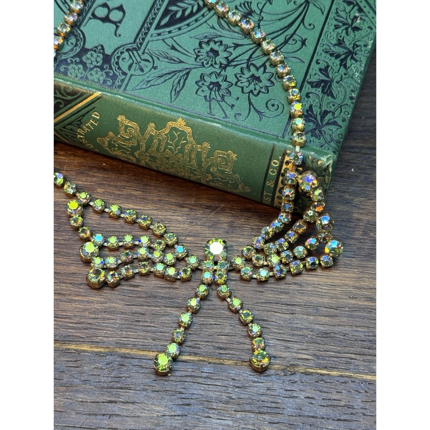 Vintage Butterfly Necklace Aurora Borealis Rhinestone Statement 15”
