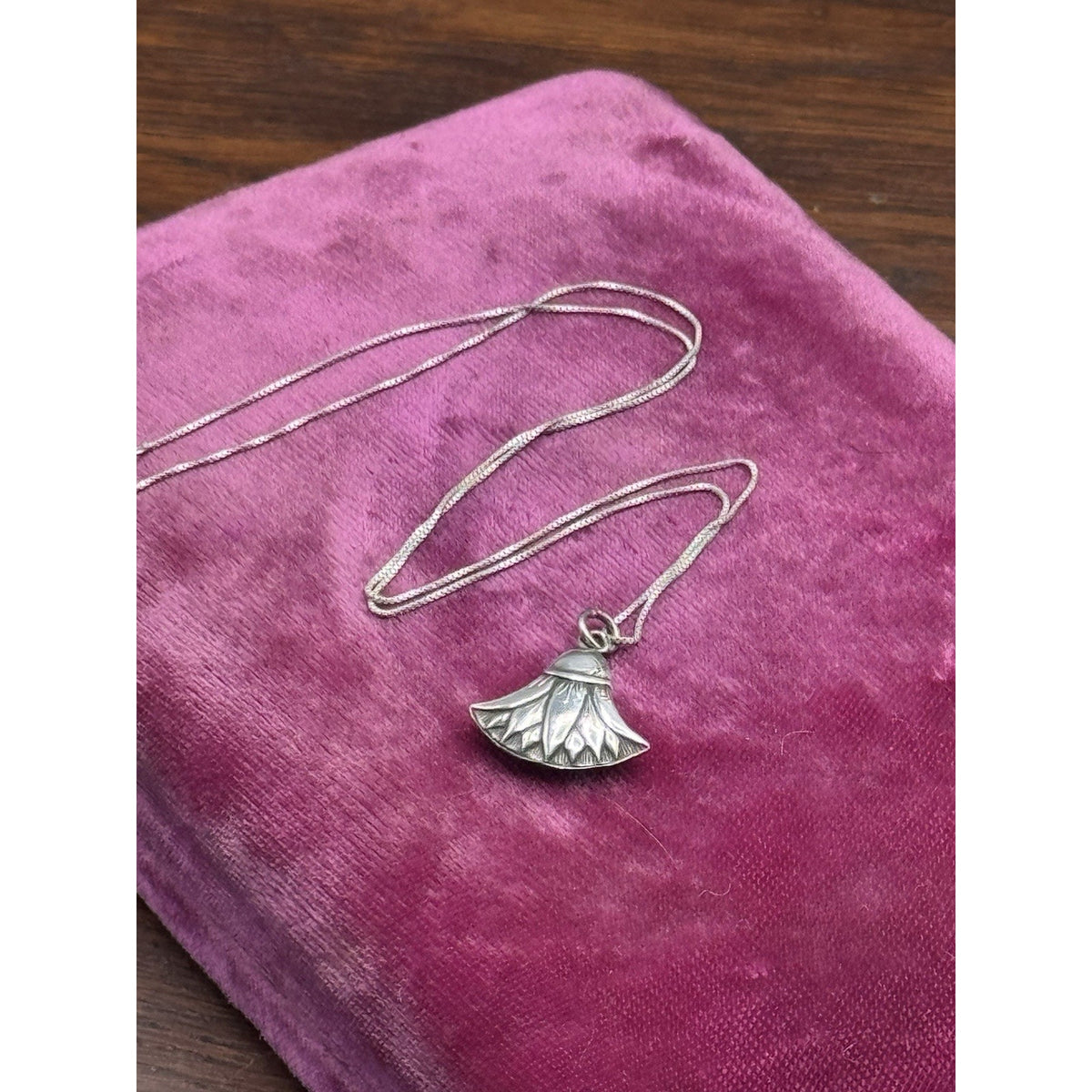 Egyptian Lotus Pendant Necklace Sterling Silver Delicate Chain 18”