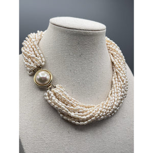 Natural Freshwater Pearl Necklace 19” Multi Strand Rice Pearl Goldtone Clasp