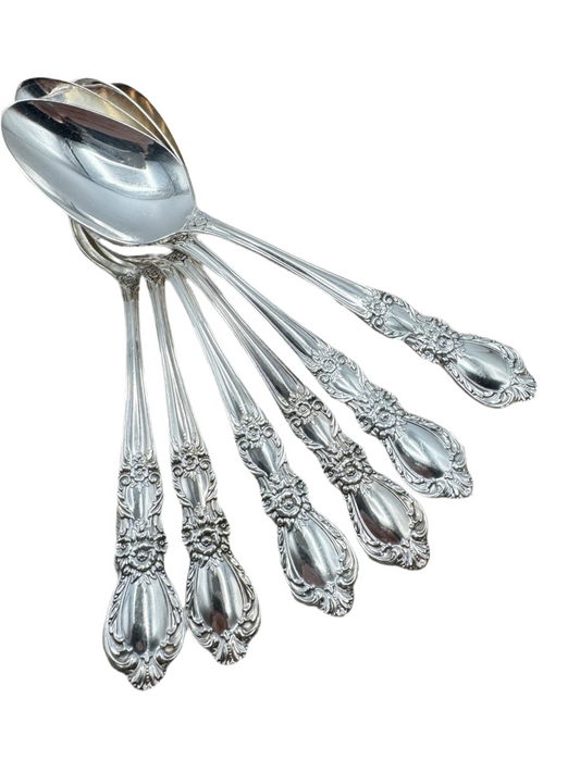 6 Antique Style Silverplate Tea Spoons HERITAGE 1953 Pattern 1847 Rogers Bros