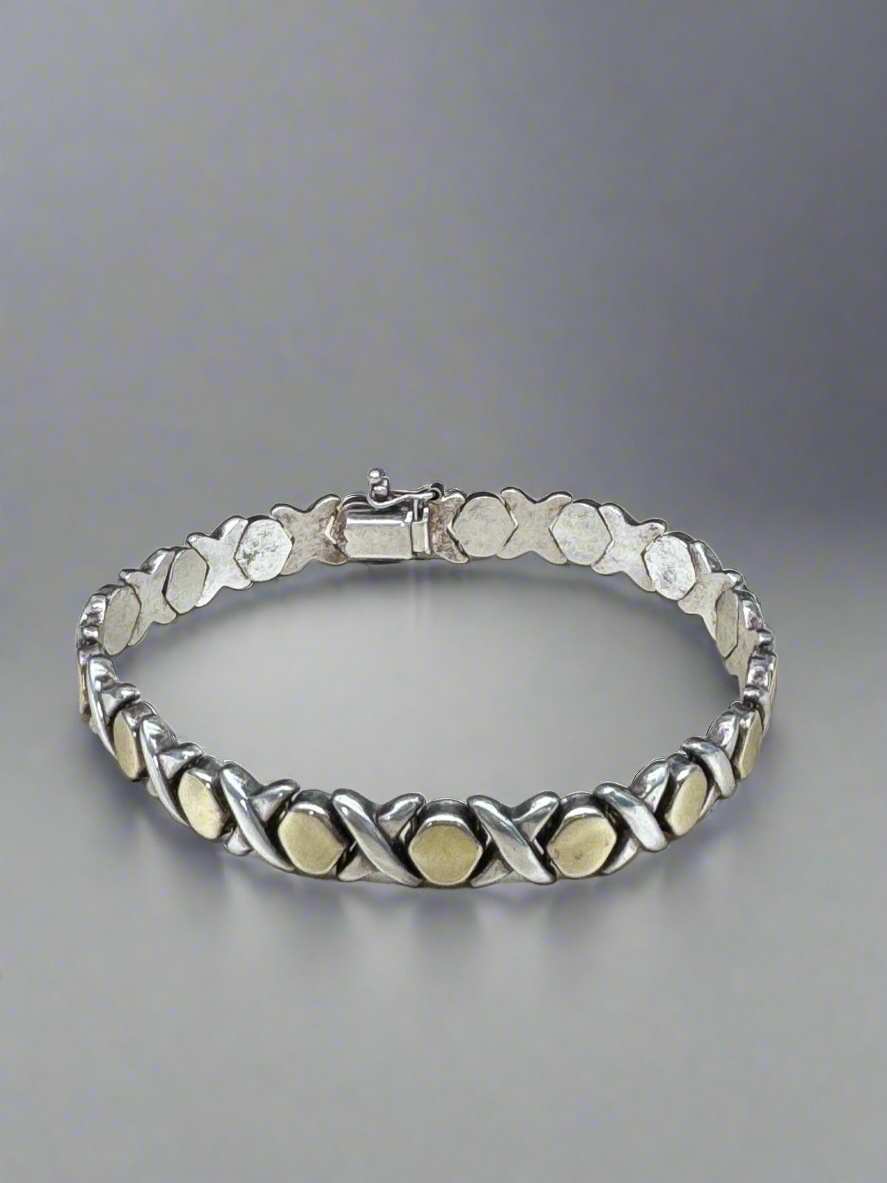 Sterling Silver & Vermeil 925 XO Hugs & Kisses Bracelet  Signed ITALY M