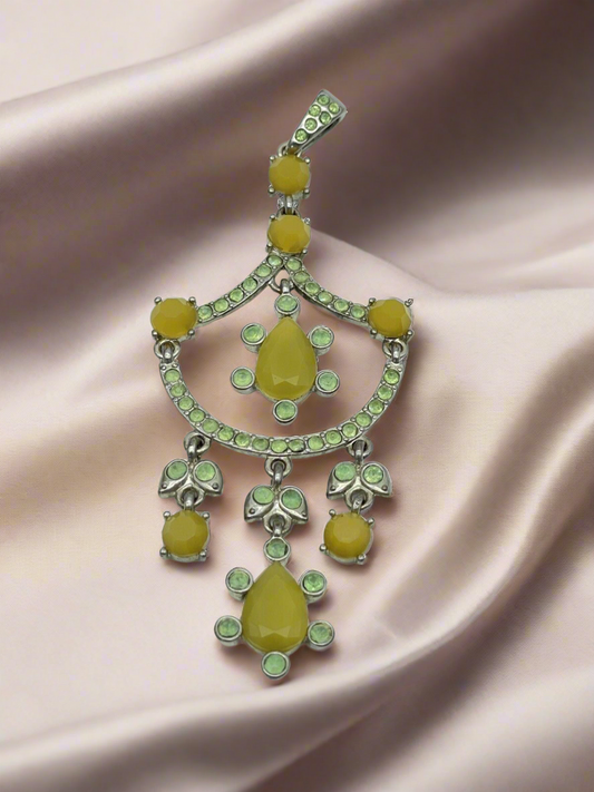 Vintage Pendant Yellow & Lime Green Rhinestone Edwardian Revival Style