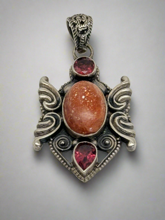 Vintage STERLING Pendant Pink Amethyst & Gemstone  Estate Find