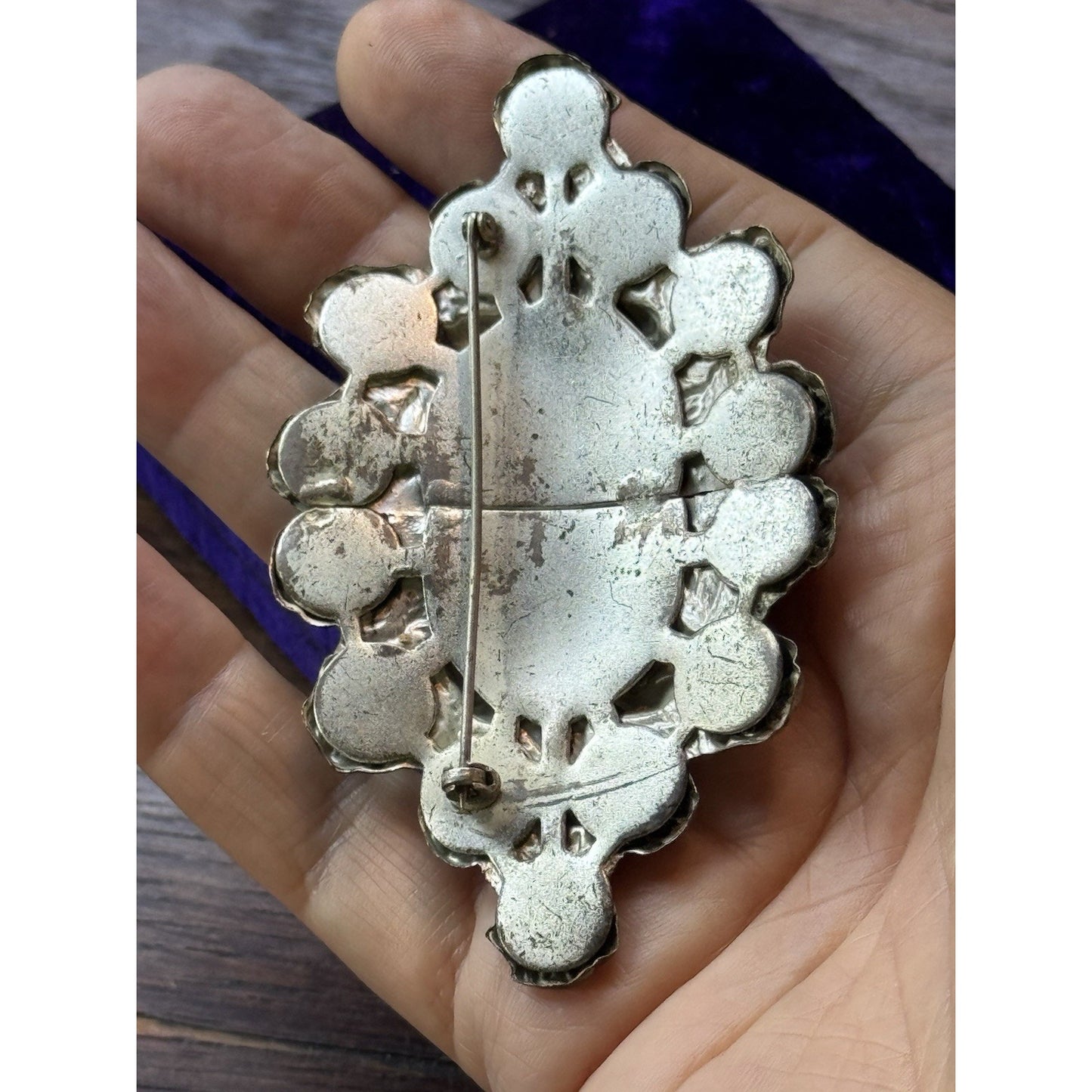 Vintage Brooch Silvertone Rose 3.5” Large Repoussé High Relief Floral Statement