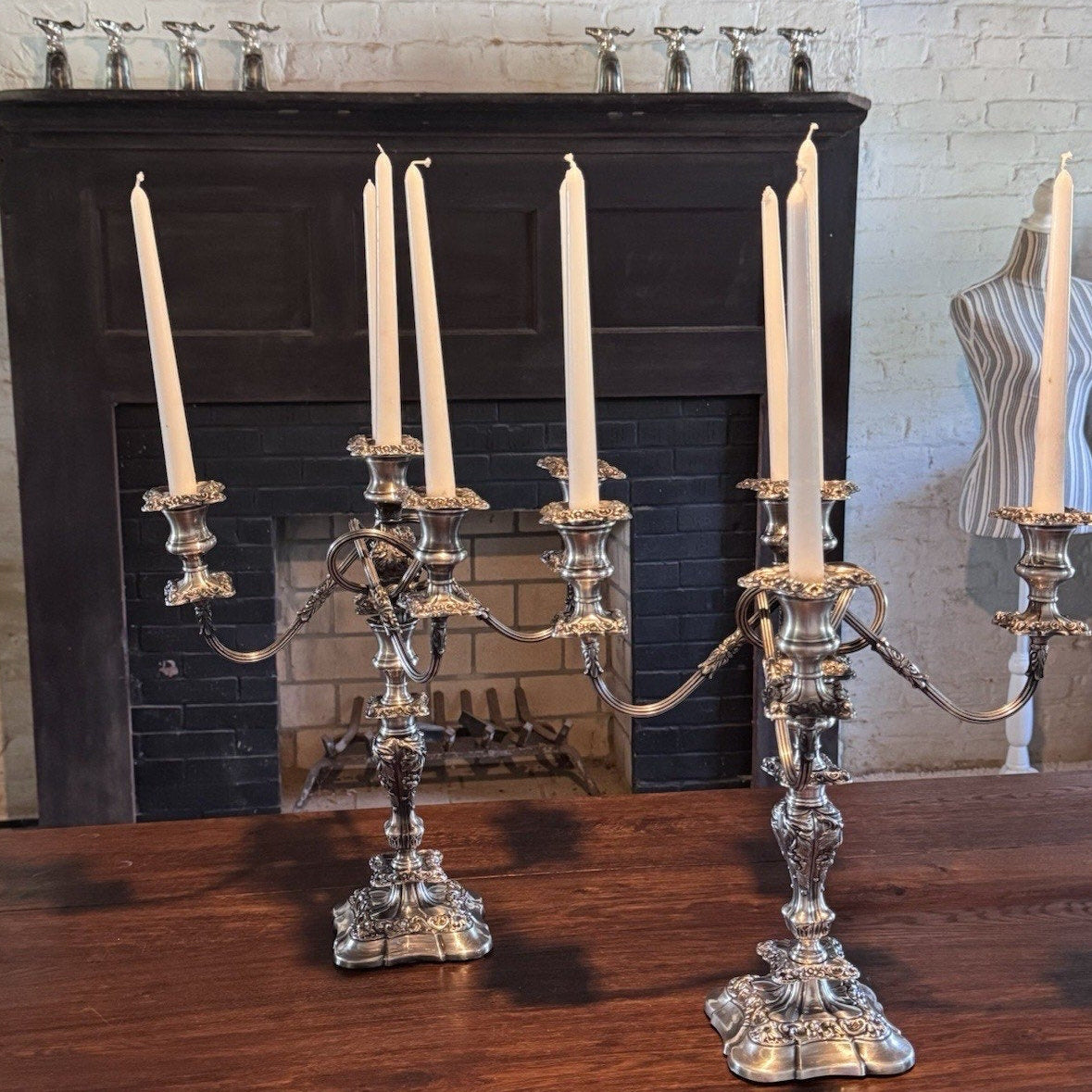 Webster Wilcox IS Silverplate 5 Light 4 WAYS Convertible Candelabra Pair 16.75”