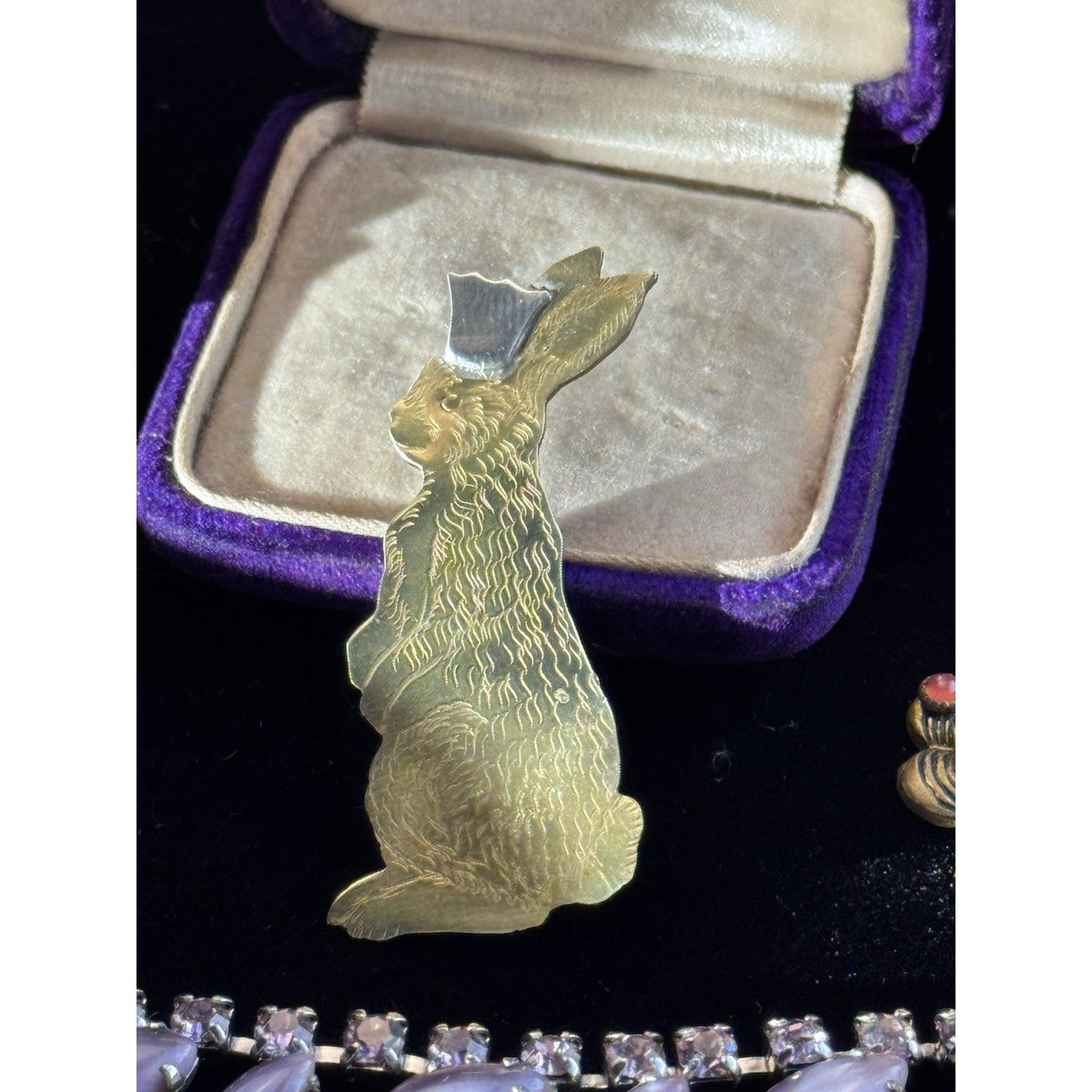 Brass Brooch Bunny Rabbit Silvertone Crown Signed Dated 1978