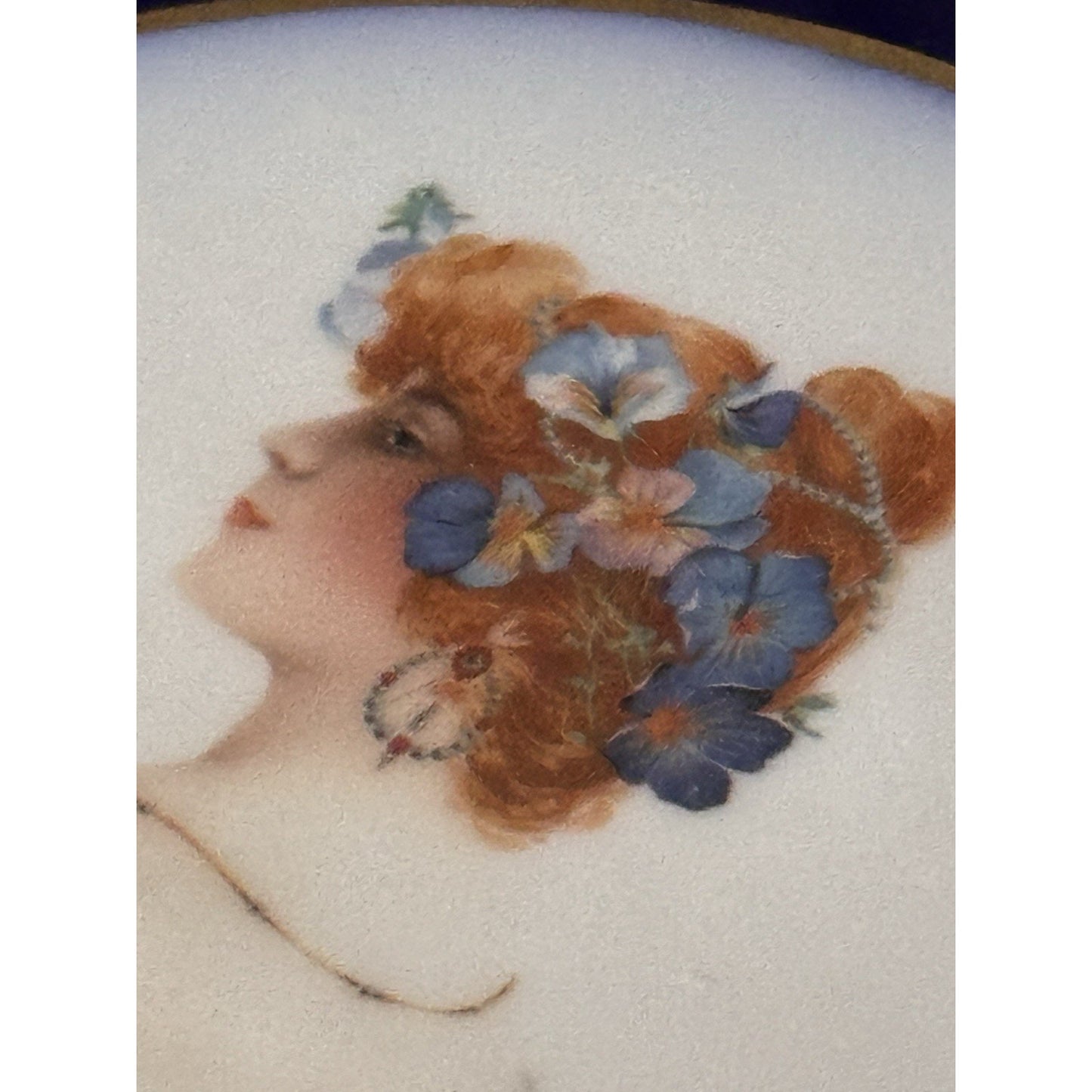Limoges France Vanity Tray Guerin Cobalt Blue Gold Portrait Porcelain 17.75”