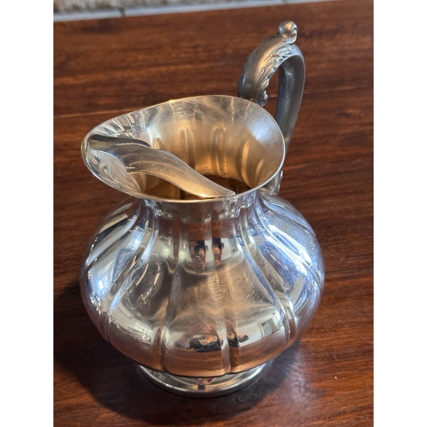 Silverplate Pitcher Ice Lip Chippendale Style Water Jug Barware 8” Vintage