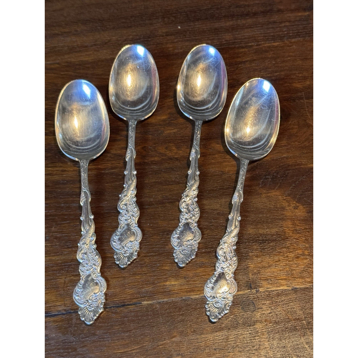 Silverplate Dinner Spoons 1847 Rogers Columbia Set Of 4 Ornate Monogram N 8.25”