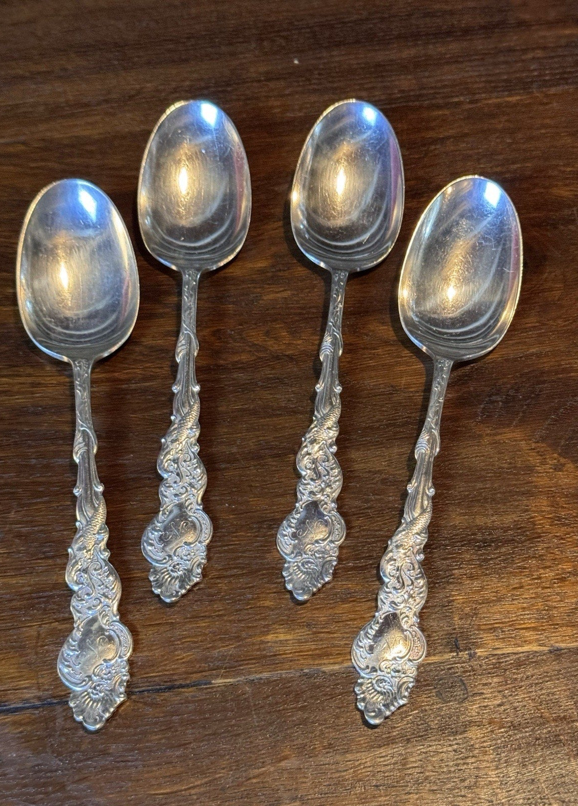 Silverplate Dinner Spoons 1847 Rogers Columbia Set Of 4 Ornate Monogram N 8.25”