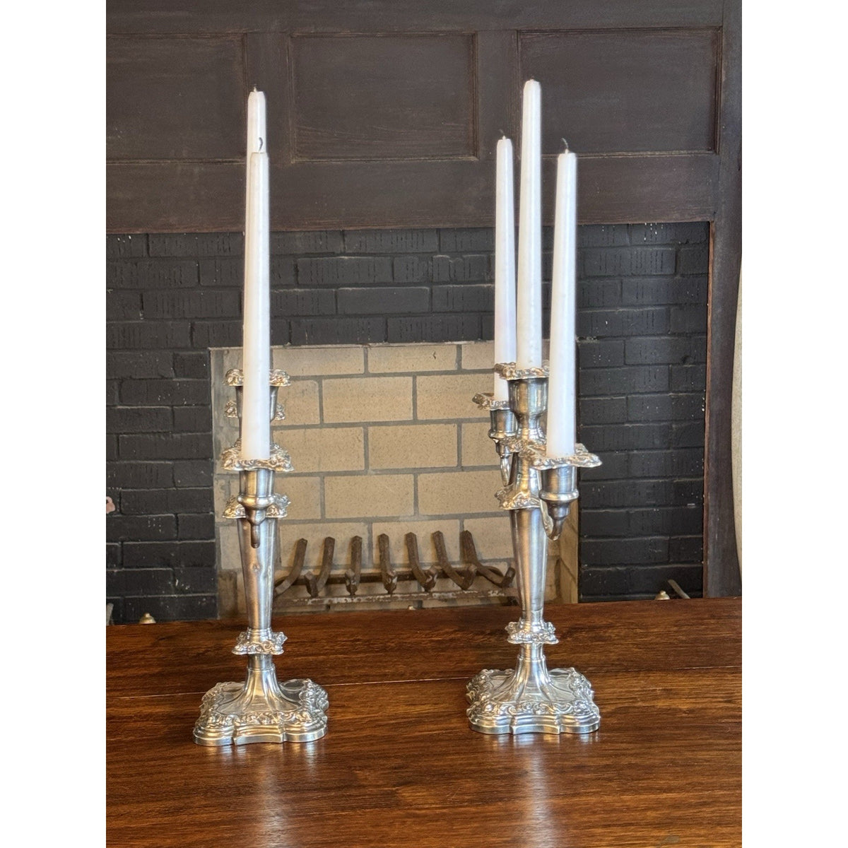 Silverplate Candelabra Pair Antique Repoussé 3-Light Ornate 12”h DENTS