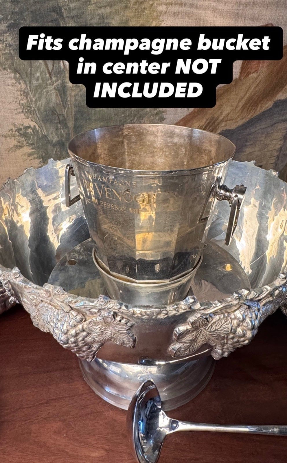 Vintage Silverplate Punch Bowl Grape Wine Champagne Cooler 15.5”