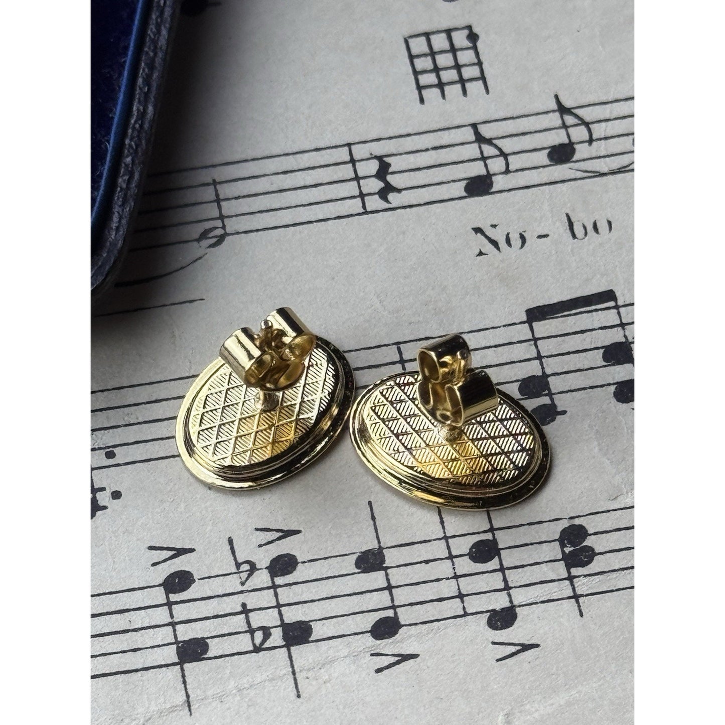 Toledo Damascene Bird Earrings 24K 18K Gold Inlay Spain .75”
