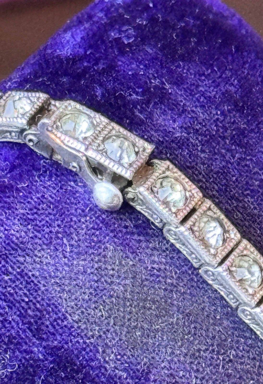 Antique Art Deco Sterling Rhinestone Tennis Bracelet Pat. 9.15.25 6.75”